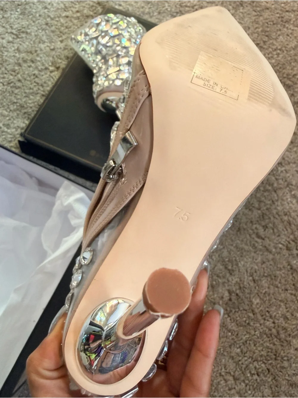Azalea Wang Drippy Glass Crystal Embellished Stiletto Ankle Boots